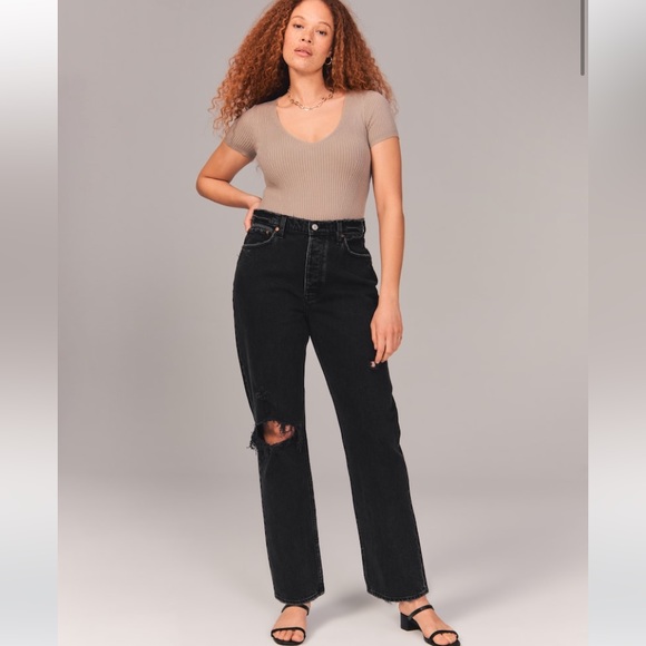 Abercrombie High Rise Dad Jeans size 26 short black distressed - Picture 15 of 15